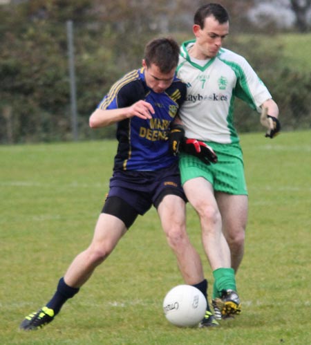 Action from the division three senior reserve football league match against Muff.