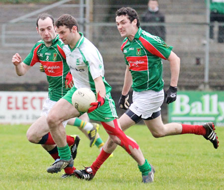 Action from the division three senior reserve football league match against Muff.