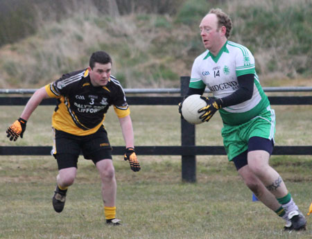 Action from the reserve division 3 senior game against Naomh Padraig, Lifford.