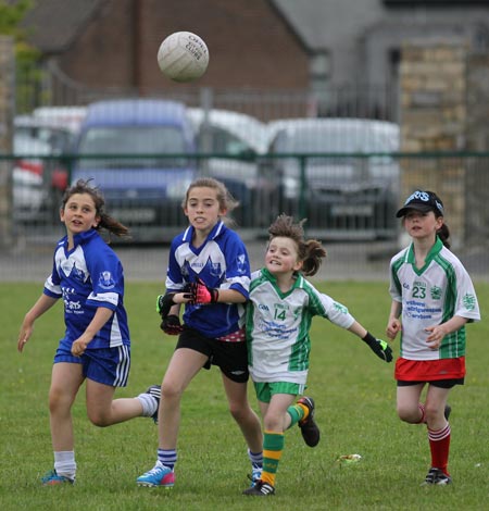 Action from the ladies under 10 and under 8 match between Aodh Ruadh and Four Masters.
