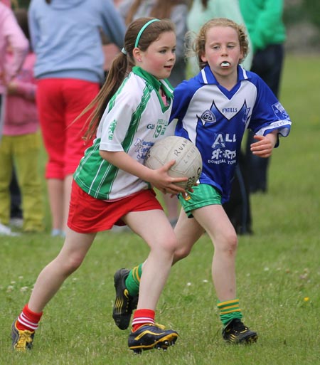 Action from the ladies under 10 and under 8 match between Aodh Ruadh and Four Masters.