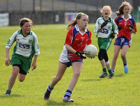 Action from the ladies under 14 match between Aodh Ruadh and New York.