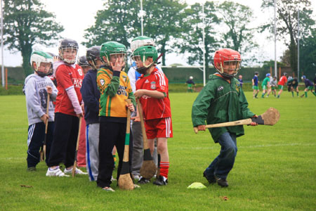 Under 10 hurling blitz action.