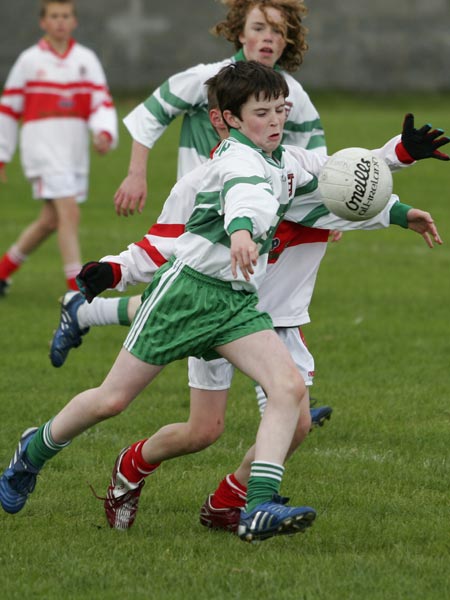 Matthew Maguire of Aodh Ruadh clears under pressure.