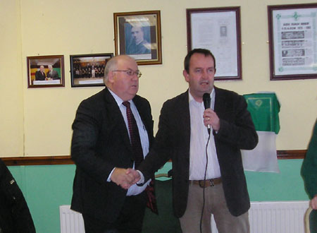 Compere, Donegal Democrat editor Michael Daly, welcomes Padraig McGarrigle to proceedings.