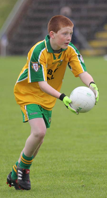 Aodh Ruadh's Shane McGrath plays the half-time mini-games at Breffni park.