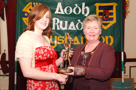Sarah Patton recieves the Ladies player of the year award from Mary Grimes.