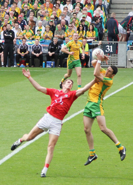 Action from the All-Ireland Senior Football Championship semi-final between Donegal and Cork.