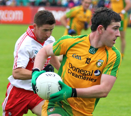 Action from the Ulster Senior Football Championship match between Donegal and Derry.