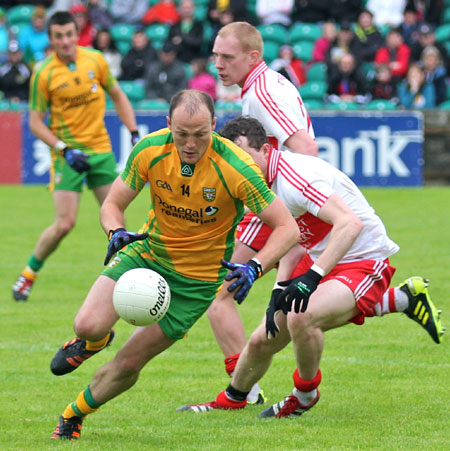 Action from the Ulster Senior Football Championship match between Donegal and Derry.