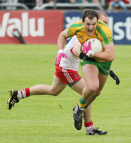 Action from the Ulster Senior Football Championship match between Donegal and Derry.