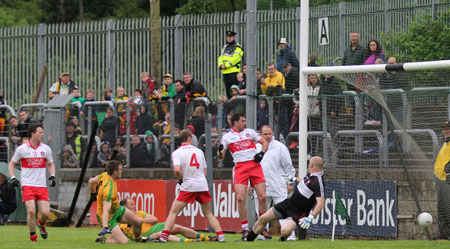 Action from the Ulster Senior Football Championship match between Donegal and Derry.