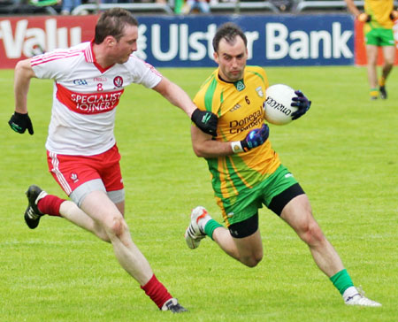 Action from the Ulster Senior Football Championship match between Donegal and Derry.