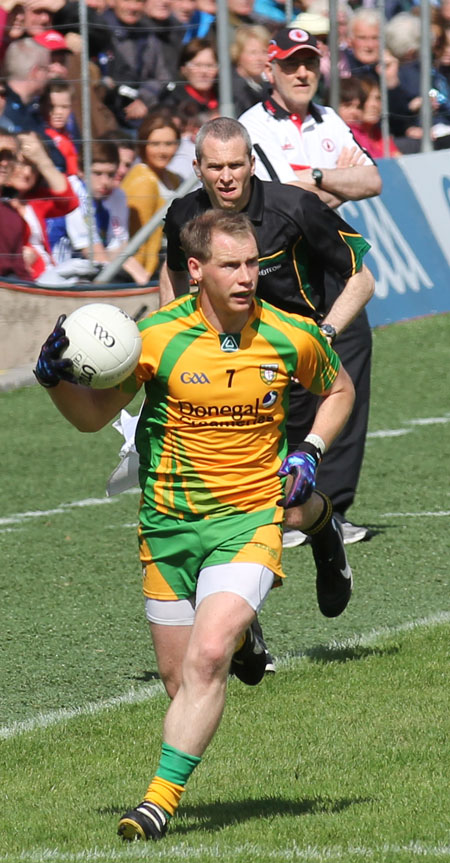 Action from the Ulster Senior Football Championship semi-final between Donegal and Tyrone.