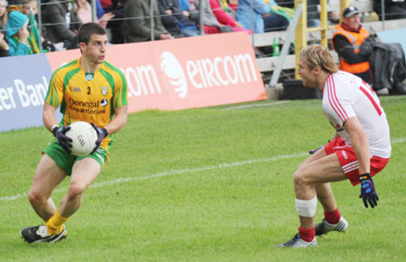 Action from the Ulster Senior Football Championship semi-final between Donegal and Tyrone.