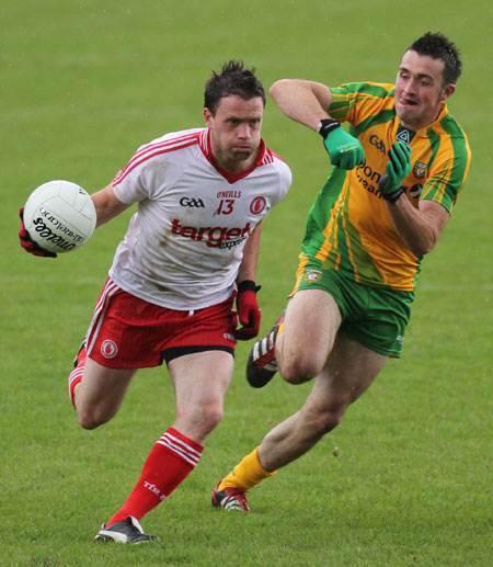 Action from the Ulster Senior Football Championship semi-final between Donegal and Tyrone.