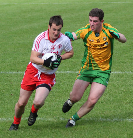 Action from the Ulster Senior Football Championship semi-final between Donegal and Tyrone.