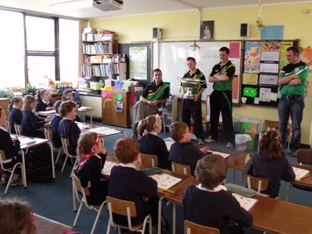 Peter Horan speaks to the children in Little Angels National School.