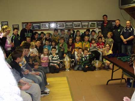 Under 8 hurling squad with managers Dennis Daly, Chris Kelly, Eddie Lynch, chairman Terence McShea and Michael Fennelly. 
