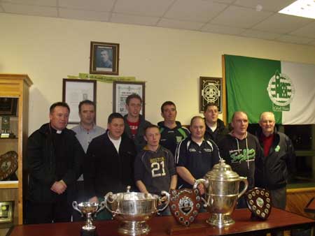 Father McManus, John Rooney, Michael Fennelly, Michael Ayres, Chris Kelly, Peter Horan, Eddie Lynch, Dennis Daly and Pat Melaniff at the Aodh Ruadh underage hurling presentation.