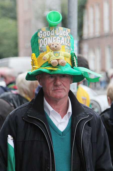 Action from the All-Ireland Senior Football Championship final between Donegal and Mayo.