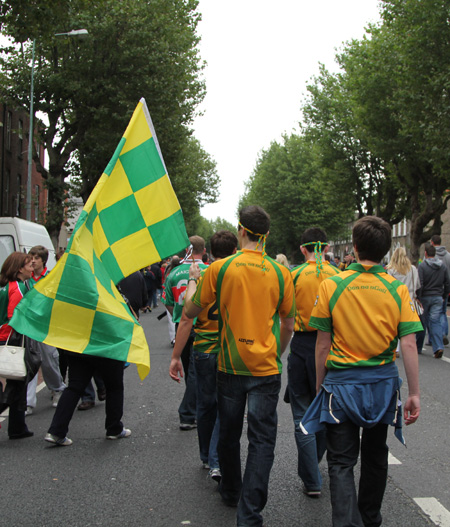 Action from the All-Ireland Senior Football Championship final between Donegal and Mayo.