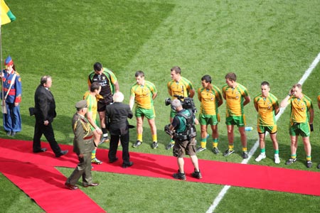 Action from the All-Ireland Senior Football Championship final between Donegal and Mayo.