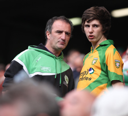 Action from the All-Ireland Senior Football Championship final between Donegal and Mayo.