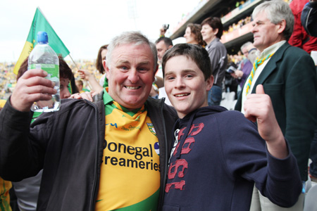 Action from the All-Ireland Senior Football Championship final between Donegal and Mayo.