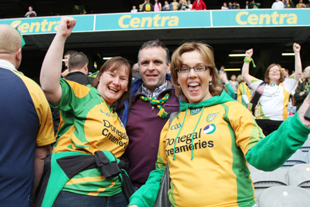 Action from the All-Ireland Senior Football Championship final between Donegal and Mayo.