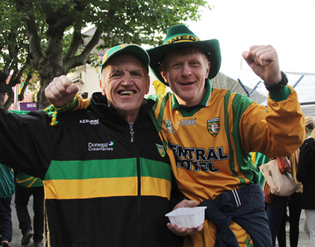 Action from the All-Ireland Senior Football Championship final between Donegal and Mayo.