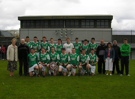 The victorious Bunninadden team with the Sean Slevin plaque. Also pictured on the left of the picture are Sean's mother, Peggy, and father, Sean senior. On far right of the picture is Sean's son Donagh and third from the right is Sean's widow, Patricia.