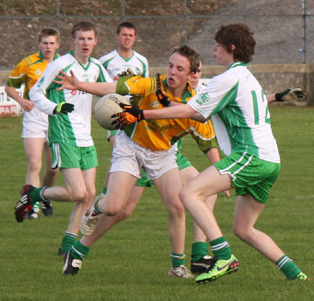 Action from the Aodh Ruadh v Naomh Columba minor game.