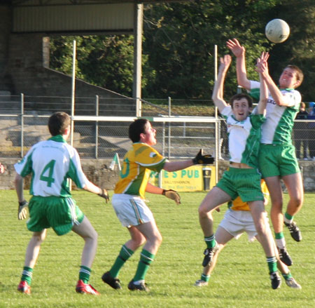 Action from the Aodh Ruadh v Naomh Columba minor game.